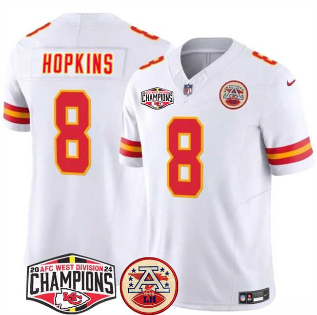 Mens Kansas City Chiefs #8 DeAndre Hopkins White F.U.S.E. 2024 AFC West Division Champions Vapor Limited Stitched Jersey->kansas city chiefs->NFL Jersey